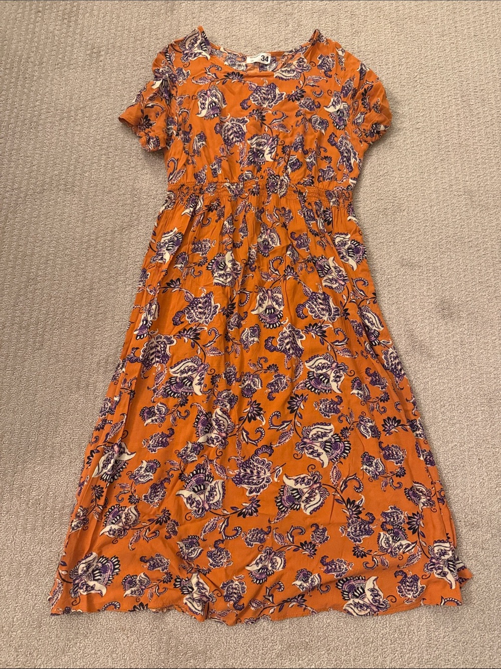 Maternity Orange Floral Midi Dress